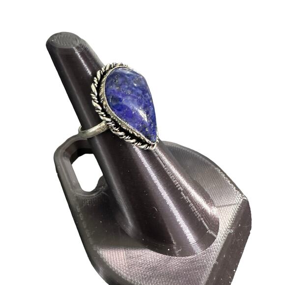 Lapis lazuli teardrop semi-precious gemstone ring sterling silver plated 8.5 - Picture 2 of 6